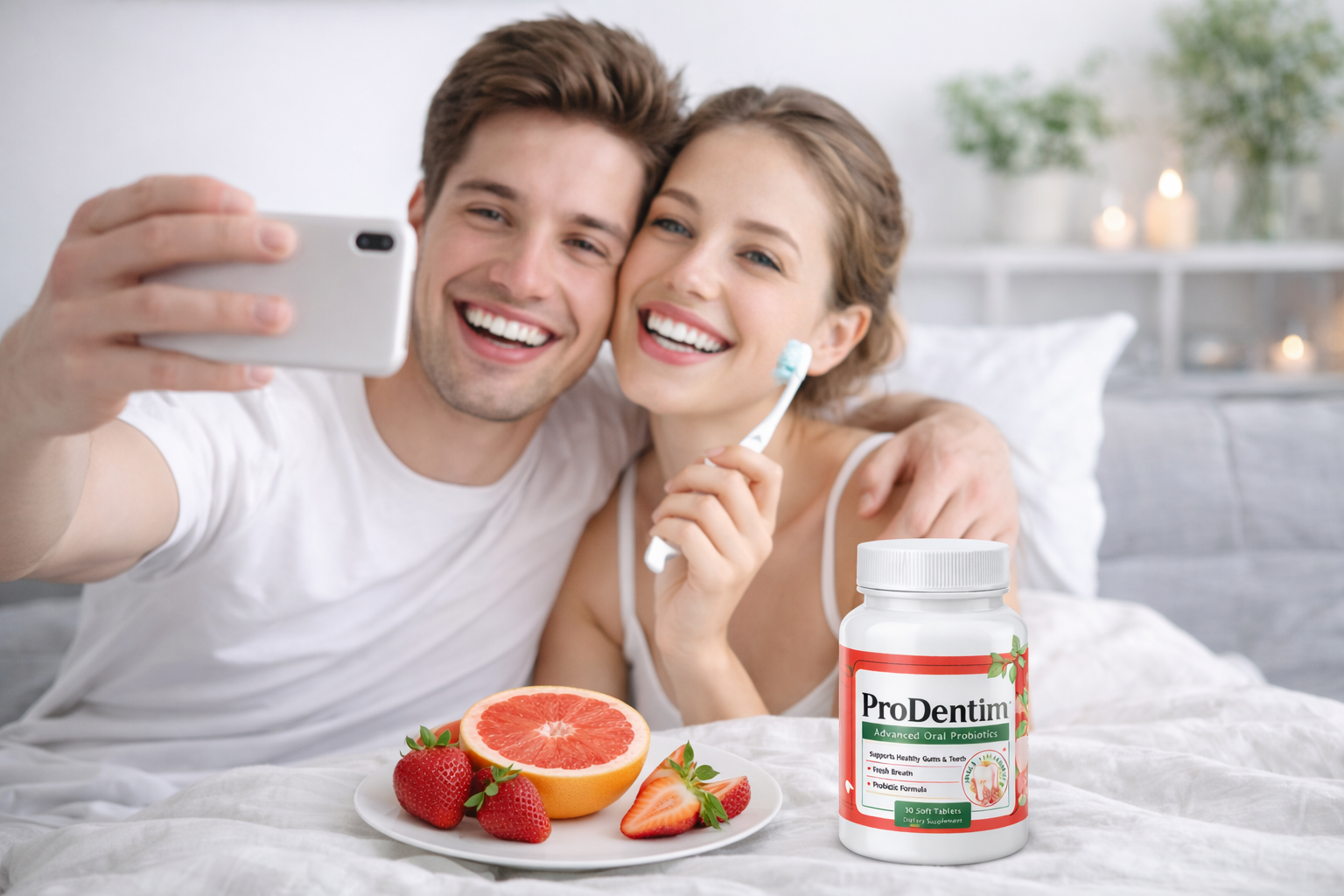 Couple using oral care supplement